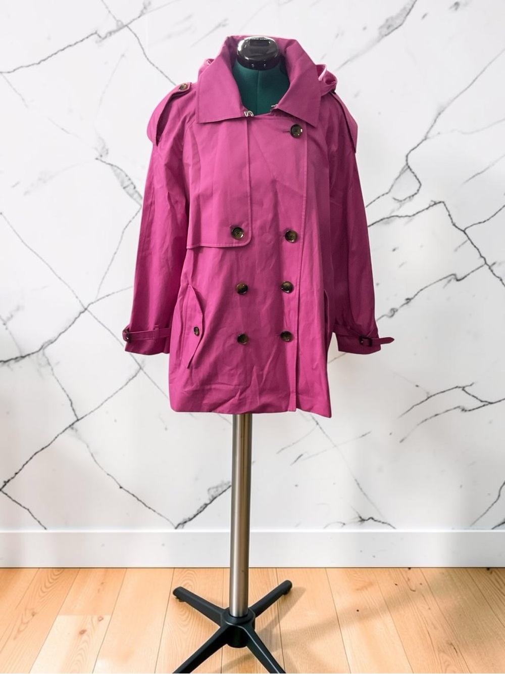London Fog Women's Double-Breasted Fuchsia Trench Coat P:26.5” L:35” RT $190